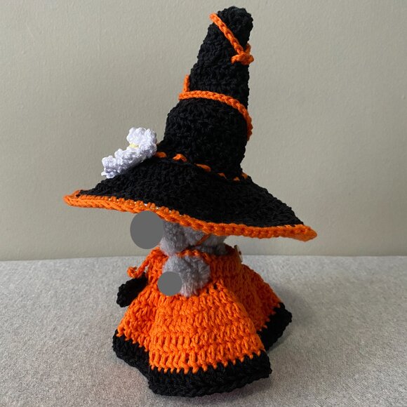 Handmade Crochet Halloween Orange Black Witch Outfit for 17cm Doll 2-Piece Set - Picture 4 of 9